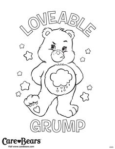 a teddy bear holding a heart with stars on it's chest and the words care bears