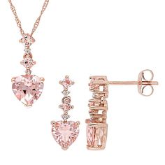 Adorned with sparkling morganite and diamond accents, this Stella Grace 14k rose gold heart pendant necklace and earring set is a beautiful addition to your wardrobe. Adorned with sparkling morganite and diamond accents, this Stella Grace 14k rose gold heart pendant necklace and earring set is a beautiful addition to your wardrobe. Includes: 1 pendant necklace and 1 pair of earrings Clasp: spring-ring Nickel free Metal: 14k rose gold Chain length: 17 in. Backings: post Packaging: boxed Finish: p Fine Jewelry In Rose Gold With Morganite, Rose Gold Morganite Fine Jewelry, Rose Gold Heart Necklace, Gold Heart Pendant, Rose Gold Morganite, Morganite Diamond, Heart Pendant Gold, Rose Gold Heart, Rose Gold Chain