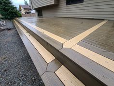 a wooden deck in front of a house