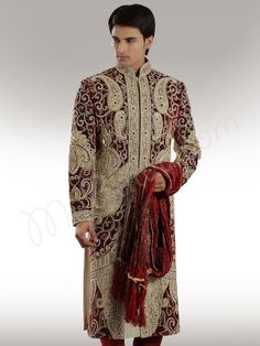 Designer velvet patch Sherwani Sherwani Embroidery, Sikh Wedding Dress, Wedding Dress Box, Fancy Maxi Dress, Bridal Mehndi Dresses, Dress Box, Muslimah Wedding Dress, Indian Groom Wear, Wedding Dresses Men Indian