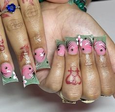 Valentines Nails French, Nail Inspo Hello Kitty, Duck Nails Short, French Tip Nails Pink, Azul Nails, Nails Sanrio, Nails Freestyle, Vacay Nails, Nails Cartoon