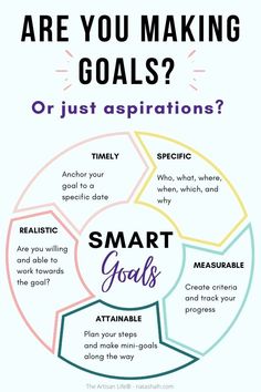 the smart goals wheel with text that reads are you making goals? or just aspirations?