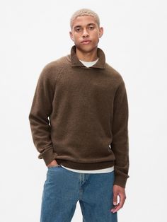 Supersoft cotton-blend polo sweater.  Polo collar.  Long sleeves.  Banded hem.  Fit: Relaxed.  A straight & easy fit with a relaxed sleeve.  For a Classic fit, go down one Plush Yarn, Sweater Polo, Polo Sweatshirt, Everyday Luxury, Formal Shirts For Men, Chunky Knitwear, Polo Sweater, Chino Trousers, Swimwear Shorts