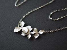 SALE Orchid necklace Flower necklace Wedding by TheMichelleJewelry Silver Necklace Wedding, Flower Necklace Silver, Orchid Necklace, Silver Flower Necklace, Sweet Jewelry, Wedding Bridesmaid Jewelry, Necklace Flower, Jewelry Bridesmaid, Flower White