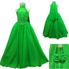 Stunning and Gorgeous Pageant Dress for Your Girl's Special Day!!! This listing is for color GREEN only, This long dress is so gorgeous and beautiful. It makes your daughter very outstanding among the others. It consists of three layers of skirt. The inner layer is made out taffeta with mesh for an additional fullness, the middle layer is made out of fine taffeta, and the outer layer is made out of chiffon. All three layers edges are sewed by a technical way to make a wave look. The bodice porti Cheap Pageant Dresses For Teens, Emerald Green Suits For Kid Quinceanera, Fitted Green Ball Gown For Dress-up, Elegant Green Pageant Dress For Dress-up, Elegant Fitted Green Princess Dress, Elegant Green Princess Dress For Prom, Elegant Green Pageant Dress, Pageant Ball Gown Bridesmaid Dress, Elegant Green Pageant Dress For Party