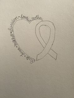 a drawing of a heart with a ribbon on it