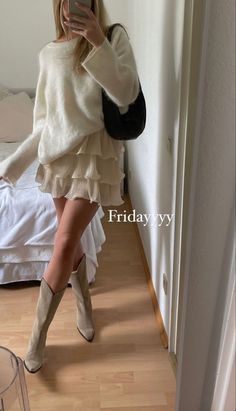 All White Outfit Inspiration, Formal Chapter Outfits Sorority, Fancy Dinner Outfit Winter Classy, Scrunch Socks Outfit, Christmas Day Outfit Dressy, Engagement Party Guest Outfit, All White Fall Outfit, Cancun Fits, Long Sleeve Mini Dress Casual