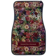 a car mat with flowers on it and the name savannah williams written in red ink