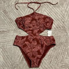 Nwt Shade & Shore Rust Brown/Pink Cream Palm Monokini Size Xl (16) Stunning Tie Neck Monokini With Built In Soft Cups And Cheeky Style In Back. Great Neutral Colors! Pink Cutout Sleeveless Swimwear, Pink Beach Swimwear With Cutout, Pink Cutout Swimwear For Beach, Pink Cutout Swimwear, Pink Cutout Swimwear For The Pool, Pink Cutout Swimwear For Pool, Shades For Women, Soft Cup, Monokini