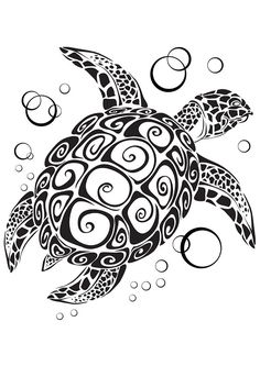 the sea turtle wall sticker is shown in black and white, with bubbles around it