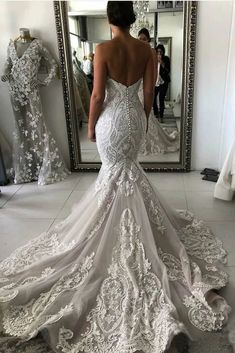 Gorgeous Mermaid Strapless Wedding Dress With Court Train,WW103 Backless Bridal Dresses, Backless Wedding Dresses, Sheath Wedding Gown, Lace Applique Wedding Dress, Wedding Dress With Lace, Applique Wedding Dress, Backless Wedding, Lace Mermaid, Lace Bridal