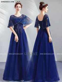 Blue Embellished A-line Evening Dress, Blue Formal Dress With Sleeves, Dresses With Sleeves Formal, Formal Dress With Sleeves, Navy Homecoming Dress, Navy Blue Formal Dress, Blue Formal Dress, Beaded Cape, Fantasy Outfits