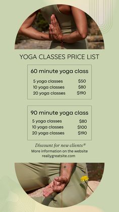 yoga classes price list for the class