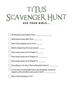 FREE Titus Bible Scavenger Hunt - Children's Ministry Deals Bible Scavenger Hunt, Bible Games For Kids, Samuel Bible, Corinthians Bible, Homeschool Adventures, Verses For Kids, Childrens Ministry Curriculum, Children Ministry, Sunday School Curriculum