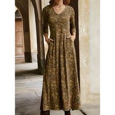 Affordable price buy Dresses on Zolucky, SPU: 294VDR9N6774, Color: Brown Red Green Blue, Style:Casual, Edition type:Regular Fit. Womens Winter Dresses, Floral Cotton Dress, Yellow Midi Dress, Motif Vintage, Long Dress Casual, Long Sleeve Print Dress, Vestidos Vintage, Vintage Maxi Dress, Floral Print Maxi Dress