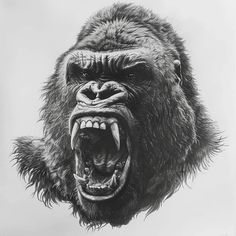 a drawing of a gorilla with its mouth open