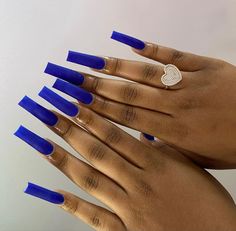 Solid Blue Nails Acrylic, Blue Xl Nails, Plain Blue Nails, Long Blue Acrylic Nails, Long Blue Nails, Blue Square Nails, Plain Acrylic Nails, Diamond Nail Art