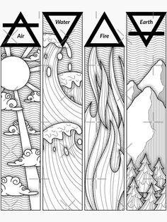 four different lines that show the three elements in each line, including water, fire and air