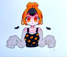 Drawing I did last year or in my sketchbook Halloween drawing of a Cute E girl with pumpkin overall dress and baggy sleeved sweater E-girl Drawing, Baggy Sleeves Drawing, Halloween Cute Doodles, Cute Halloween Art Drawing, Baggy Sweater Drawing, Pumpkin Girl Drawing, Halloween Reference Drawing, Cute Halloween Pumpkin Drawing, Halloween Girl Drawing