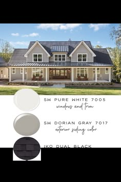 the gray farmhouse house exterior color scheme is shown in white, black and grey colors