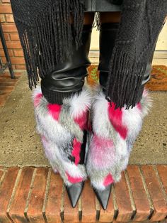 "FAUX FUR BOOT Covers / Tall Knee High Hit Pink, Grey, Black and White Fluffy Leg Warmers  / Faux Fur Leg Warmers / Winter Yeti Boot Covers Super soft to the touch.  Super cute, cozy, warm, animal friendly and highly fashionable.  Has a stretchy black elastic opening at the top for easy slide on comfort fit. Wear over your boots for some added fashion flare. You can even wear around the house to keep your legs warm or just to keep the fashion party going. These make your regular shoes look like Pink Knee-high Heeled Boots For Winter, Fall Boots With Faux Fur Lining, Pink Leather Mid-calf Boots For Winter, Pink Mid-calf Boots For Fall, Multicolor Winter Ankle Boots, Pink Leather Knee-high Boots For Winter, Multicolor Heeled Boots With Round Toe For Winter, Multicolor Round Toe Heeled Boots For Winter, Pink Leather Heeled Boots For Winter