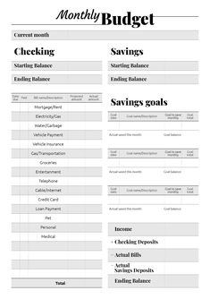 a printable budget sheet with the words savings and savings