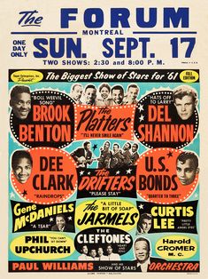 an old concert poster with the band's names