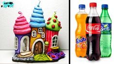 three different types of sodas are shown next to each other and one has an ice cream house on it