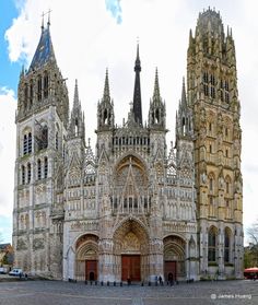 the large cathedral has many spires on it's sides