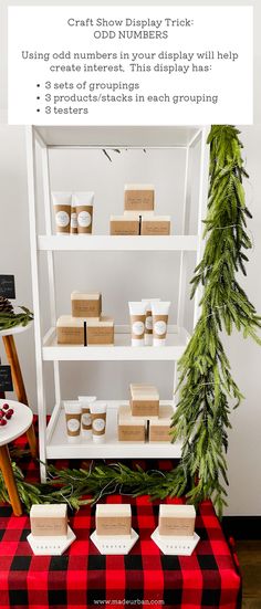 a shelf with candles and boxes on it