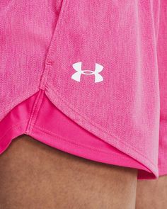 Soft, lightweight knit construction delivers superior comfort & breathability|Material wicks sweat & dries really fast|Anti-pill/anti-pick finish adds extra durability|Updated exposed elastic printed waistband|Convenient side hand pockets|Curved hem for a more flattering silhouette Pink 4-way Stretch Athletic Shorts For Sports, Pink Moisture-wicking Athletic Shorts With 4-way Stretch, Pink Athleisure Athletic Shorts For Jogging, Functional Pink Athletic Shorts With Go-dry, Breathable Pink Athletic Running Shorts, Breathable Pink Athletic Shorts For Running, Pink Go-dry Athletic Shorts, Pink Breathable Athletic Shorts For Running, Under Armour Athletic Shorts For Workout With Moisture-wicking