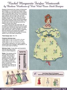 the back cover of an old fashioned cross stitch pattern for a woman's dress