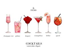 the different types of cocktails are shown in this poster, with their names on them