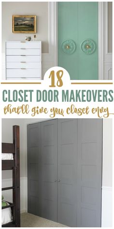 18 Closet Door Makeovers That'll Give You Closet Envy  https://www.onecrazyhouse.com/closet-door-makeovers/ Closet Doors Painted, Old Closet Doors, Folding Closet Doors, Painted Closet, Door Makeover Diy, Closet Door Makeover, Wooden Closet, Bifold Closet Doors, Simple Closet