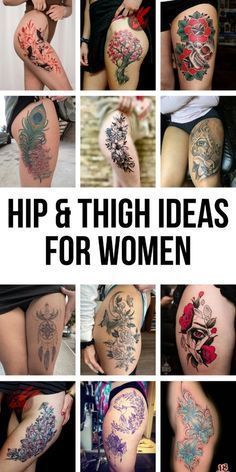 a collage of photos showing different tattoos on women's butts and thighs