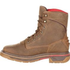 Rocky Men's Iron Skull Waterproof Western Boot - Brown - RKW0286 On Sale Now! This Item Ships FREE! The Rocky Iron Skull eight-inch lacer boot is the superior boot for those grueling days in the field or on the job. We've developed the Ram Ridge, a rugged TPU heel counter that will make kicking these boots off a piece of cake! Each Iron Skull boot comes with a Rocky EnergyBed footed that absorbs shock and always returns to its inherent shape. Flex-grooves also conform to the articulation of your Tin Haul, Western Work, The Ram, A Piece Of Cake, Piece Of Cake, Western Boot, Famous Footwear, Boots Brown, Goodyear Welt