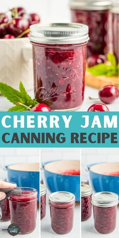 cherry jam canning recipe in mason jars