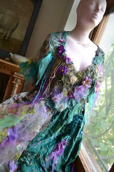 Art to Wear Unique Gray/teal Dress SWAMP FLOWERS Forest Fairy - Etsy Poland Swamp Flowers, Layers Dress, Summer Forest, Altered Couture, Layered Dress, Queen Dress, Teal Dress, Art To Wear, Forest Fairy