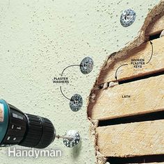 a drill is drilling holes in the wall with screwdrivers and other parts labeled