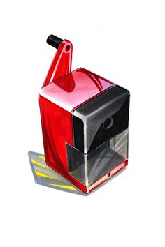 a drawing of a red juicer sitting on top of a counter