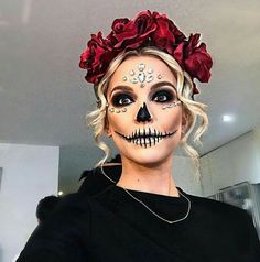 | halloween | halloween photo ideas | #halloween photos Gem Makeup Looks Halloween, Catrina Costume Dresses, Easy Dia De Los Muertos Makeup Ideas, Skeleton Bride Costume, Skull Costume