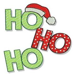 the word ho ho is in green and red letters with santa's hat on top