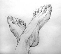 a pencil drawing of a person's feet