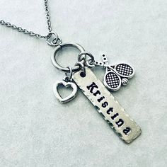 "FREE standard shipping on any order over $35. Tennis Custom Necklace with Names, Tennis Team, Tennis Camp, Tennis Necklace Perfect for little kids, granddaughter and daughters. Customize with their Name Necklace for Tennis.  Comes with 20\" inches stainless steel 2mm chain. Other size available upon request. Great for Christmas gift and performances!" Adjustable Stamped Charm Necklace For Personalized Gift, Personalized Adjustable Necklace For Personal Use, Personalized Adjustable Necklaces For Personal Use, Tennis Camp, Tennis Team, Tennis Necklace, Custom Necklace, Name Necklace