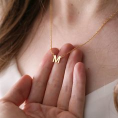 "Initial Necklace, Personalized Name Necklace,  Letter Necklace, Gold Necklace, Gifts For Mom, Minimalist, Mothers Day Gift, Birthday Gift This beautiful sterling silver initial necklace is handcrafted and handmade by a professional jeweler. A strong jump ring is used to ensure that the pendant will not fall off. This makes a fantastic gift for wife, girlfriend, sister, daughter or mom. 🎁 DIMENSION 🎁 * Upper Case: 8mm 🎁 Necklace and Chain Size Guide 🎁 * 14\" NECKLACE: Fits most like a choker Simple Everyday Charm Necklaces For Mother's Day, Simple Initial Necklace With Clavicle Chain As Gift, Simple Charm Necklaces For Mother's Day, Minimalist Personalized Necklace For Birthday, Personalized Minimalist Necklace For Birthday, Minimalist Initial Necklace For Birthday, Simple Initial Necklace For Anniversary And Mother's Day, Minimalist Personalized Necklace For Birthday Gift, Minimalist Initials Charm Necklace For Birthday