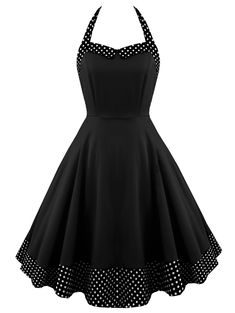 Halter Lace Up Polka Dot Vintage Dress - Black - 3339582026 - Original Design-Women's Clothing  #OriginalDesignWomensClothing #Original #DesignWomen's #Clothing Vintage Halter Top, Lace Front Dress, Vintage Dresses Cheap, Vintage Dresses Online, Vintage Polka Dot Dress, Vintage Black Dress, Rockabilly Dress, Halter Tops, Dresses Lace