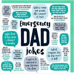 a poster that says emergency dad jokes with some speech bubbles on the top of it