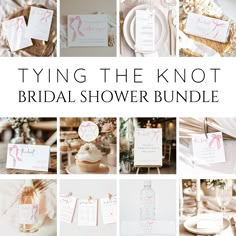 the knott bridal shower bundle includes pink and white flowers, cards, napkins,