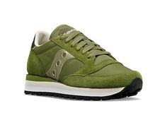 Saucony Originals Jazz Triple - Women's Shoes : Green : Stretch your legs and feet in the comfort of the Saucony Originals Jazz Triple sneaker. Textile and synthetic upper. Lace-up closure. Round-toe silhouette. Textile lining and insole. Synthetic outsole. Imported. Measurements: Weight: 10 oz Product measurements were taken using size 8.5, width B - Medium. Please note that measurements may vary by size. Comfortable Low-top Green Walking Shoes, Green Low-top Walking Shoes With Cushioned Footbed, Comfortable Green Low-top Running Shoes, Green Cushioned Sneakers With Boost Midsole, Comfortable Green Sneakers With Boost Midsole, Green Low-top Running Shoes With Removable Insole, Comfortable Green Running Shoes With Round Toe, Comfortable Green Sneakers With Rubber Sole, Comfortable Green Running Shoes