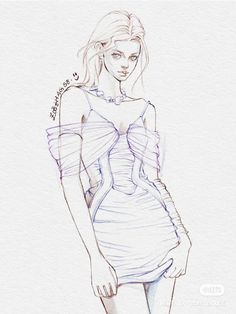 a drawing of a woman in a short dress